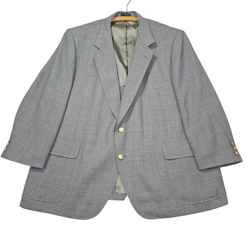 VTG Di Silver 2-Button Sport Coat Blazer Light Gray Gold Crest Sz 50 (25 P2P)